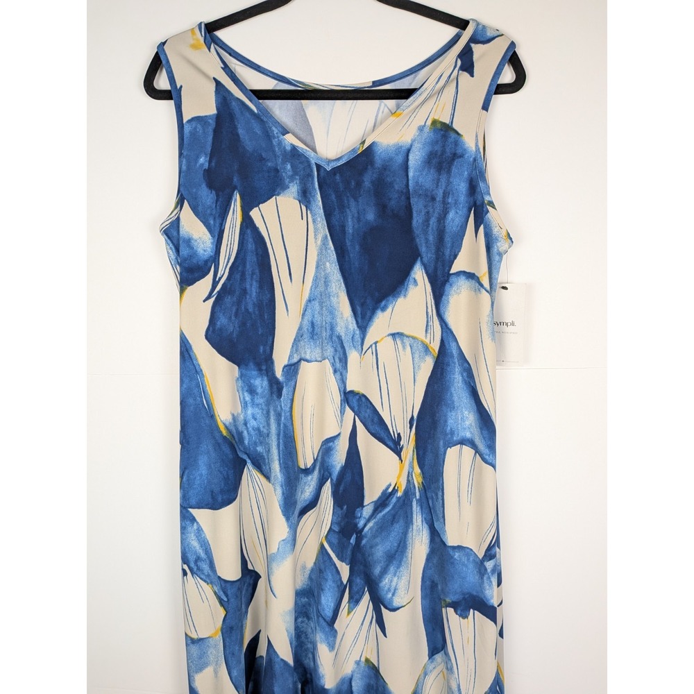 Sympli Reversible Slit Tank Dress Size 12 Blue Yellow White Abstract Pattern